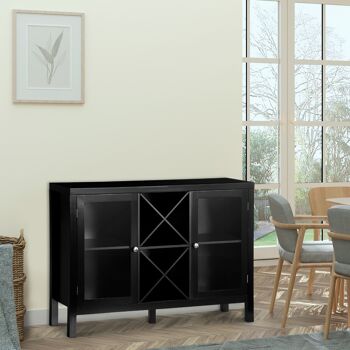 Buffet meuble de rangement 2 portes vitrées avec étagère réglable et porte-bouteilles dim. 107I x 30l x 77H cm MDF noir 2