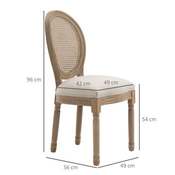 Lot de 2 chaises de salle à manger - chaise de salon médaillon style Louis XVI - bois massif sculpté, patiné - dossier cannage - aspect lin beige 3