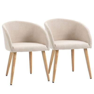 HOMCOM Scandinavian design visitor chairs - set of 2 chairs - slanted tapered rubber wood legs - seat back ergonomic armrests beige linen look