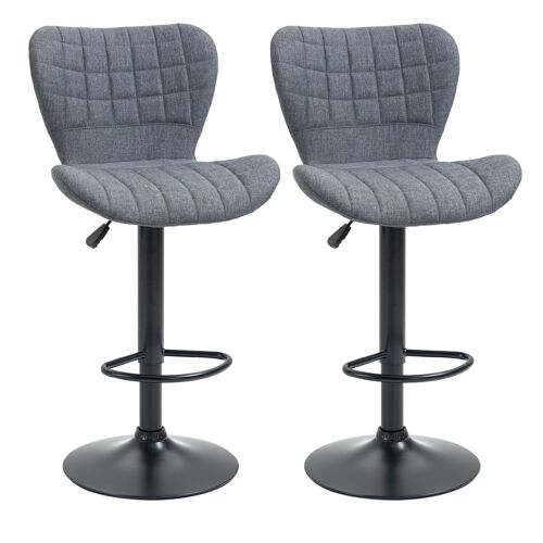 Lot de 2 tabourets de bar design dossier incurvé capitonné hauteur d'assise réglable 61-81 cm pivotant 360° repose-pied velours gris