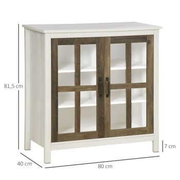 Buffet armoire de rangement - 2 portes vitrine verre, 2 étagères réglables - verre trempé panneaux particules aspect bois blanc effet céruse 3