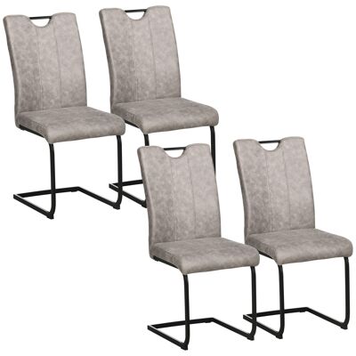 Conjunto de 4 sillas de salón de diseño cantilever, patín acero negro, revestimiento microfibra gris