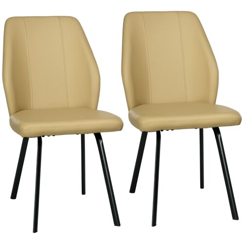 Lot de 2 chaises de salle à manger salon dossier enveloppant surpiqûres piètement acier noir revêtement synthétique beige