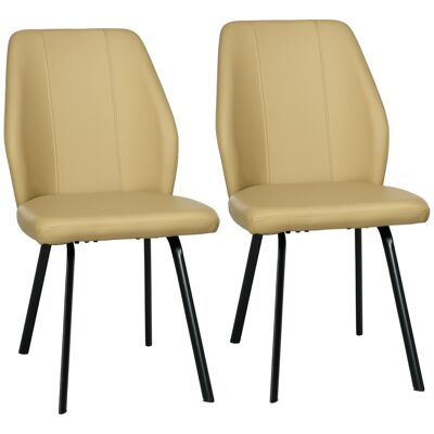 Conjunto de 2 sillas de salón comedor costura trasera envolvente patas acero negro revestimiento sintético beige