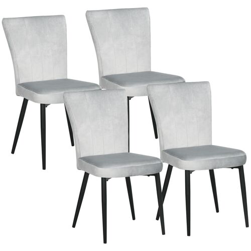Lot de 4 chaises de salon design piètement effilé incliné acier noir velours gris clair