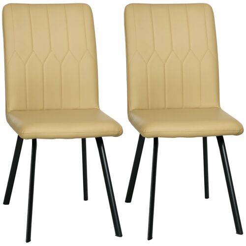 Lot de 2 chaises de salle à manger salon dossier surpiqûres piètement acier noir revêtement synthétique beige