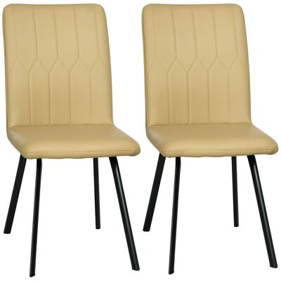 Conjunto de 2 sillas de salón comedor respaldo pespunte base acero negro revestimiento sintético beige