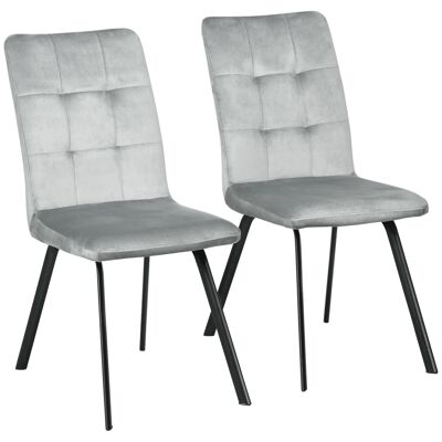 Set di 2 sedie da pranzo in stile chesterfield con effetto imbottito, gambe in acciaio nero, velluto grigio