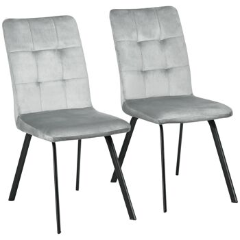 Lot de 2 chaises de salle à manger style chesterfield effet capitonné piètement acier noir velours gris 1