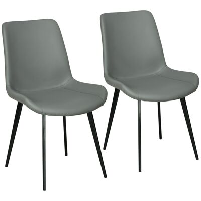 Set of 2 living room dining room chairs with black steel base and gray synthetic covering