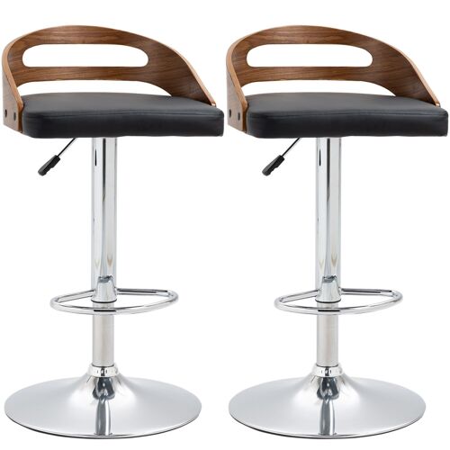 Lot de 2 tabourets de bar design contemporain hauteur d'assise réglable pivotant 360° revêtement synthétique noir dossier ajouré aspect bois