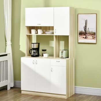 HOMCOM Armoire de cuisine contemporaine rangement- buffet haut - 5 portes, 1 tiroir, 3 niches - 102 x 48 x 180 cm 2