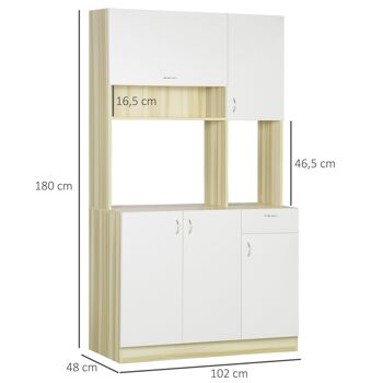 HOMCOM Armoire de cuisine contemporaine rangement- buffet haut - 5 portes, 1 tiroir, 3 niches - 102 x 48 x 180 cm 3