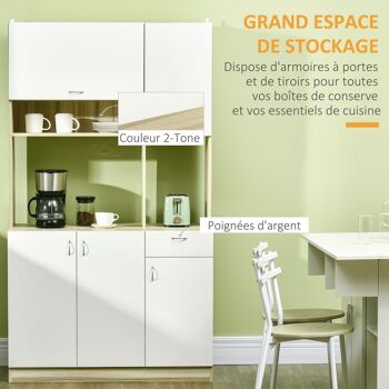 HOMCOM Armoire de cuisine contemporaine rangement- buffet haut - 5 portes, 1 tiroir, 3 niches - 102 x 48 x 180 cm 4