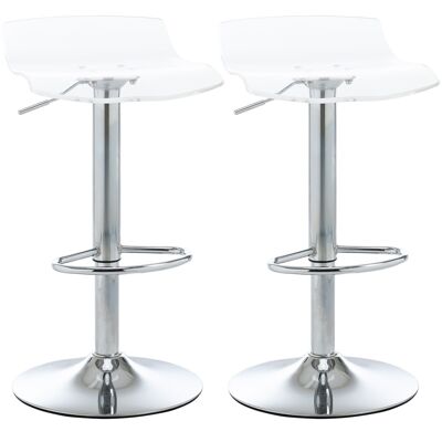 Lot de 2 tabourets de bar design contemporain assise acrylique et piètement métal - pivotant 360° - hauteur réglable avec repose-pieds - transparent