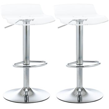 Lot de 2 tabourets de bar design contemporain assise acrylique et piètement métal - pivotant 360° - hauteur réglable avec repose-pieds - transparent 1
