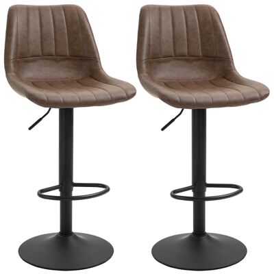 Lot de 2 tabourets de bar Vintage pivotant réglable - repose-pied - revêtement synthétique marron