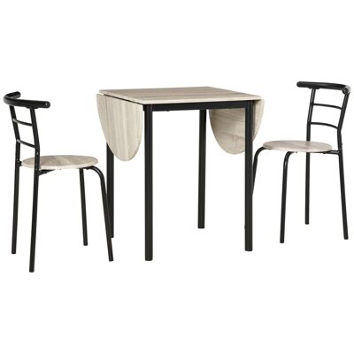 Juego de mesa de comedor de 3 piezas con 2 sillas de estilo industrial - mesa extensible - acero MDF efecto roble claro