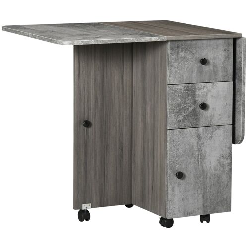 Table pliable de cuisine salle à manger - 2 tiroirs, placard, niche - panneaux aspect bois béton ciré gris