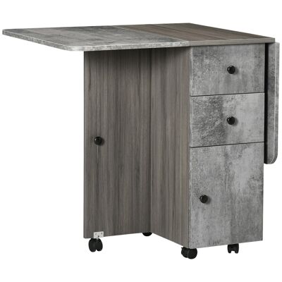 Klappbarer Esstisch für die Küche – 2 Schubladen, Schrank, Nische – Platten in Holzoptik, gewachster Beton in Grau