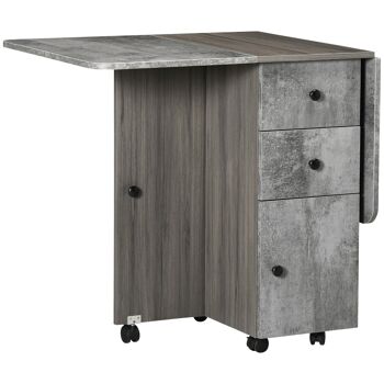 Table pliable de cuisine salle à manger - 2 tiroirs, placard, niche - panneaux aspect bois béton ciré gris 1