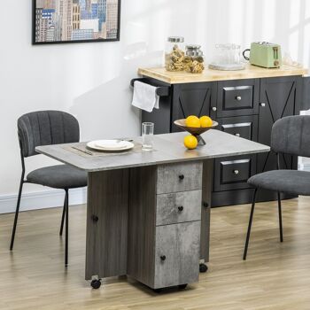 Table pliable de cuisine salle à manger - 2 tiroirs, placard, niche - panneaux aspect bois béton ciré gris 2