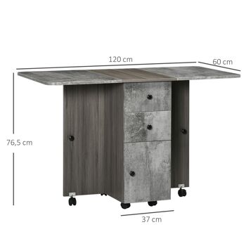 Table pliable de cuisine salle à manger - 2 tiroirs, placard, niche - panneaux aspect bois béton ciré gris 3
