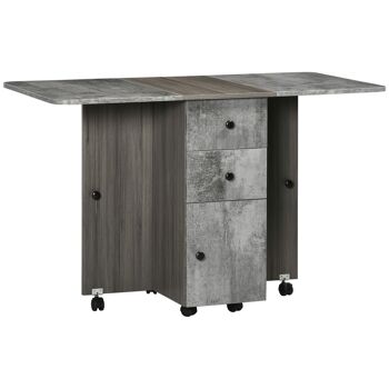 Table pliable de cuisine salle à manger - 2 tiroirs, placard, niche - panneaux aspect bois béton ciré gris 5
