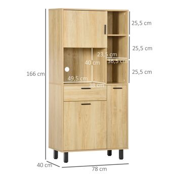 Buffet haut - armoire de cuisine multi-rangement - 3 portes, 4 niches, tiroir - piètement métal noir panneaux particules aspect bois clair 3