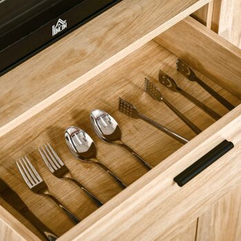 Buffet haut - armoire de cuisine multi-rangement - 3 portes, 4 niches, tiroir - piètement métal noir panneaux particules aspect bois clair 5