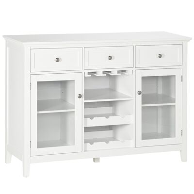 2-door sideboard adjustable shelves 3 drawers 6-bottle rack glass holder white MDF particle board glass