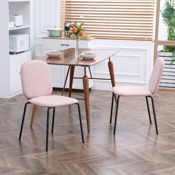 Lot de 2 chaises médaillon style néo-rétro piètement acier noir revêtement tissu aspect lin rose 2