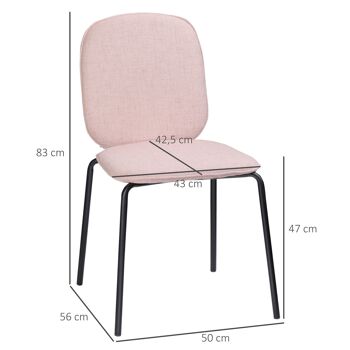 Lot de 2 chaises médaillon style néo-rétro piètement acier noir revêtement tissu aspect lin rose 3