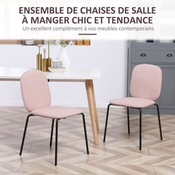 Lot de 2 chaises médaillon style néo-rétro piètement acier noir revêtement tissu aspect lin rose 4