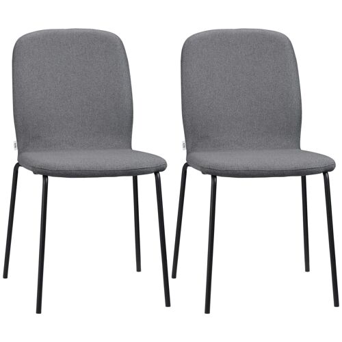 Lot de 2 chaises empilables piètement acier noir revêtement tissu aspect lin gris