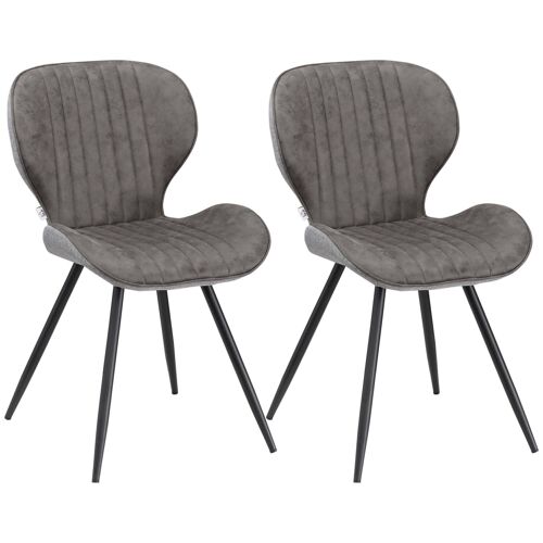 Lot de 2 chaises de salon design contemporain dossier assise incurvés striés piètement acier noir tissu technique gris