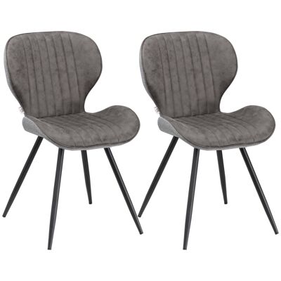 Conjunto de 2 sillas de salón de diseño contemporáneo respaldo curvo estriado base acero negro tejido técnico gris
