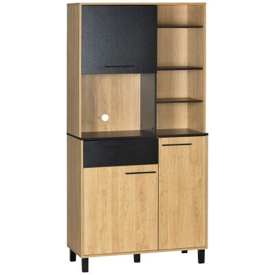 Credenza alta multicontenitore 3 ante cassetto 5 nicchie bicolore effetto legno chiaro nero