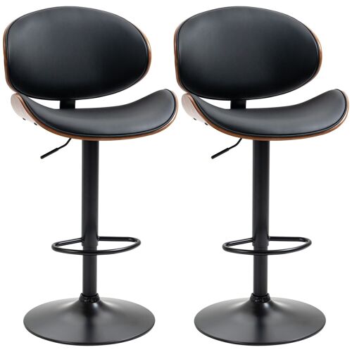 Lot de 2 tabourets de bar design contemporain hauteur d'assise réglable 62-82 cm pivotant 360° revêtement synthétique noir bois