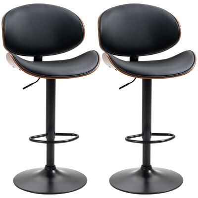 Set mit 2 Barhockern im modernen Design, verstellbare Sitzhöhe von 62–82 cm, 360° drehbar, schwarze Kunstholzbeschichtung