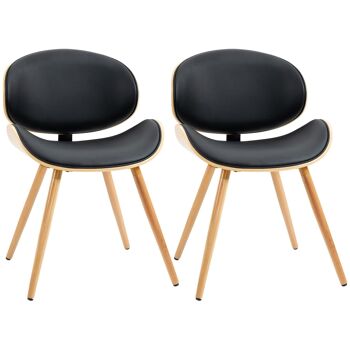 Lot de 2 chaises design vintage bois revêtement mixte synthétique tissu noir 1
