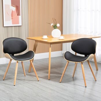 Lot de 2 chaises design vintage bois revêtement mixte synthétique tissu noir 2