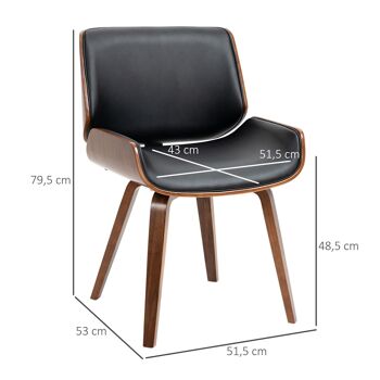 Lot de 2 chaises design vintage piètement châssis bois peuplier aspect noyer revêtement mixte synthétique tissu noir 3