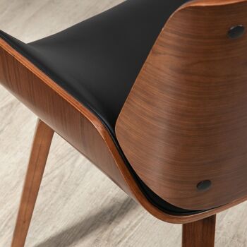 Lot de 2 chaises design vintage piètement châssis bois peuplier aspect noyer revêtement mixte synthétique tissu noir 5
