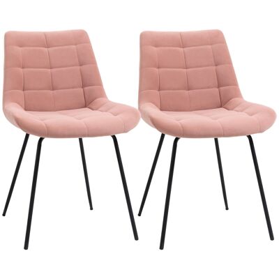 Set di 2 sedie da pranzo stile Chesterfield con effetto imbottito, gambe in acciaio nero, velluto rosa cipria