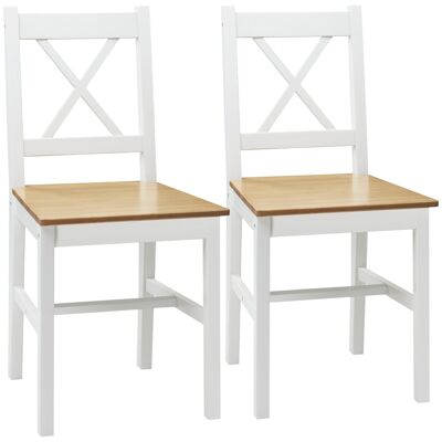 Set di 2 sedie da pranzo rustiche con schienale incrociato in legno di pino bianco