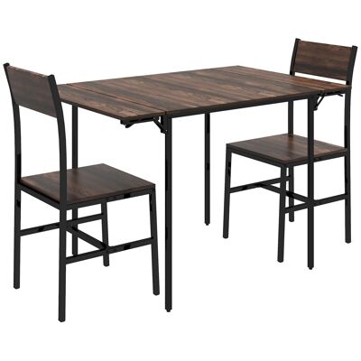 Ausziehbares Esstisch-Set 80-118 cm 2-Sitzer im Industriedesign – Doppelklappentisch – Schwarzer Stahl in Holzoptik