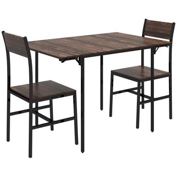 Ensemble table à manger extensible 80-118 cm 2 places design industriel - table double rabat - acier noir aspect bois 1