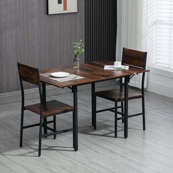 Ensemble table à manger extensible 80-118 cm 2 places design industriel - table double rabat - acier noir aspect bois 2