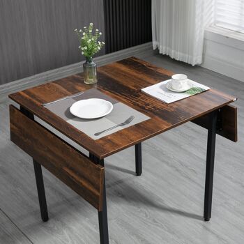 Ensemble table à manger extensible 80-118 cm 2 places design industriel - table double rabat - acier noir aspect bois 4